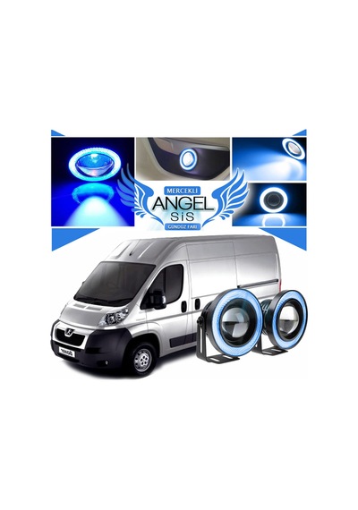 Peugeot Boxer Uyumlu, Universal Mercekli Led Angel Sis Farı, 76mm Buz Mavi Renk