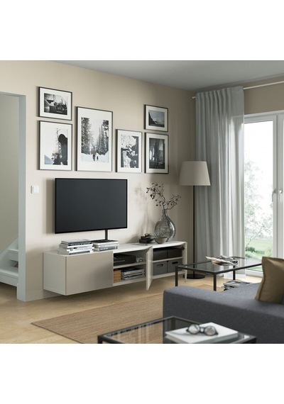 Tv Sehpası, Beyaz-parlak Cila-bej, 180x42x38 Cm, Selsvıken Beyaz