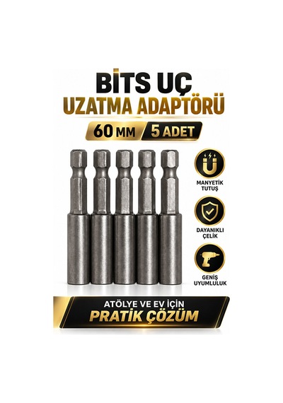 Bits Uç Uzatma Adaptörü 5 Adet 60 Mm Manyetik Vidalama