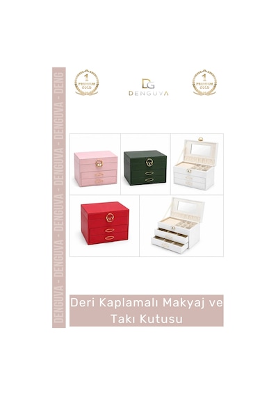 Takıkutusu Lüks Tasarım Bölmeli Organizer Suni Deri Dayanıklı Deri Kaplamalı Makyaj Takı Kutusu