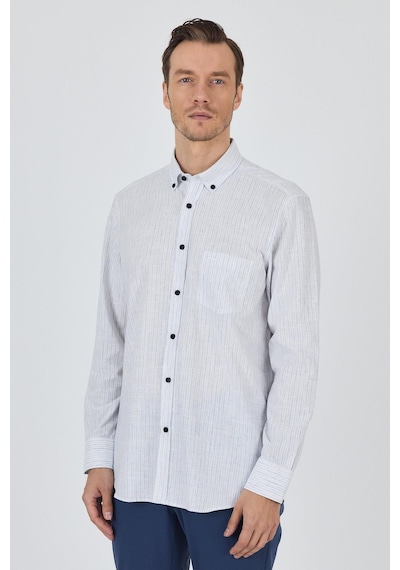 İmza Uzun Kol Çizgili Desen Bez Ayağı Düğmeli Yaka Cepli Pamuklu Casual Comfort Fit Gömlek 1004250100 Koyu Mavi İmza Uzun Kol Çizgili Desen Bez Ayağı Düğmeli Yaka Cepli Pamuklu Casual Comfort Fit Gömlek 1004250100 Koyu Mavi
