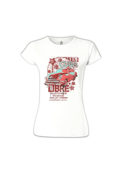 Küba - Araba Beyaz Kadın Tshirt 001