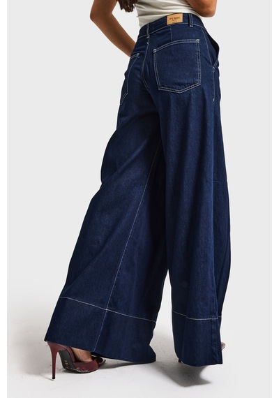 Itsbasic Kadın İndigo Renk 7s6-50 Süper Palazzo Fit Paça Detaylı Denim Jean