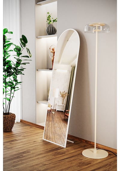Evdemo Pamir Beyaz Metal Çerçeveli Ayaklı Oval Boy Aynası 180x50 Cm Beyaz