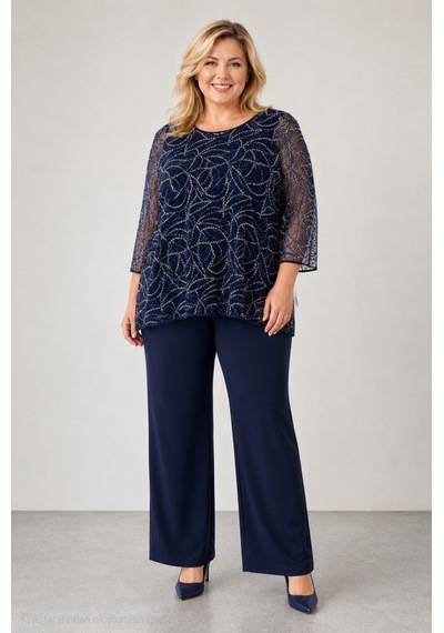 Bihan Store Kadın İşlemeli Ve Işıltılı Abiye Bluz - Y26-4022 Lacivert