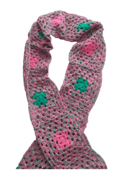 El&Ma El Örgüsü Etnik & Otantik Motifli Pembe-yeşil Atkı & Boyunluk Çok Renkli