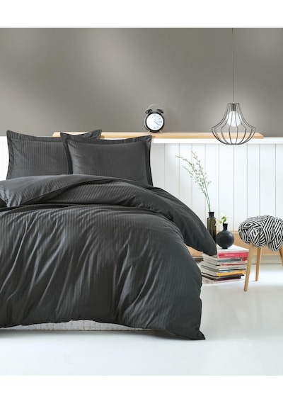 Cotton Box Stripe Saten Çift Kişilik Nevresim Takımı - Antrasit (405636433) Antrasit