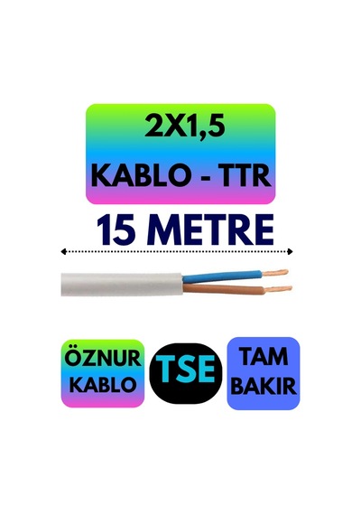Öznur 2x1,5 Ttr Kablo Beyaz Metre Seçenekli - 15 Metre