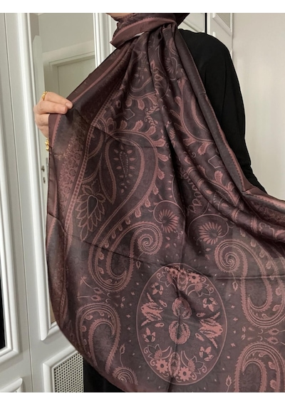 Modakaşmir Aminenesil Etnik Desen Soft Pamuk Şal Koyu Mürdüm Renk