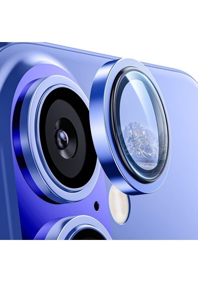 İphone 16 Ve 16 Plus İle Uyumlu Alüminyum Alaşım Çerçeveli Ve 9h Sertliğinde Temperli Camlı Lens Koruyucu Mavi, Sapphire Glass