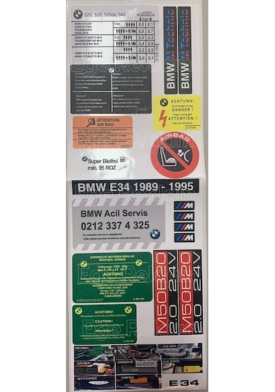 Bmw E34 Etiket Takımı Set Uv Baskı Atmaz Solmaz %100 Memnuniyet