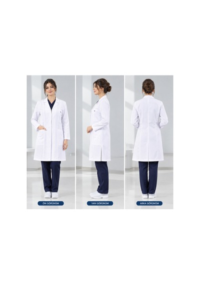 Beyaz Önlük Unisex Orta Boy Klasik Yaka Uzun Kol Doktor Öğretmen Hemşire Öğrenci Stajyer Eczacı Laboratuar Önlüğü