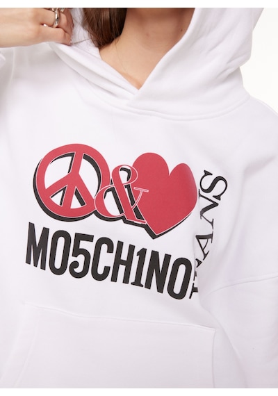 Moschino Jeans Kapüşon Yaka Baskılı Beyaz Kadın Sweatshırt A1710