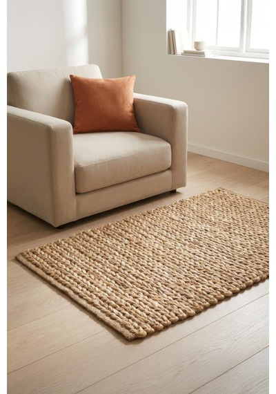 Digithome Jüt Hasır Dikdörtgen Oturma Odası Yatak Odası Natural Halı 150x100 Cm Kahverengi