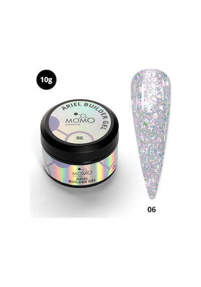 Momo Professional Ariel Builder Gel Nail Art İçin Protez Tırnak Jeli No.06 Şeffaf Holografik Pembe Lila Simli 10 Gr