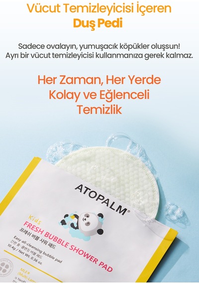 Çocuklara Özel, Yumuşak Peeling Etkili Köpüklü Duş Pedi Atopalm Fresh Bubble Shower Pad Set 5adet
