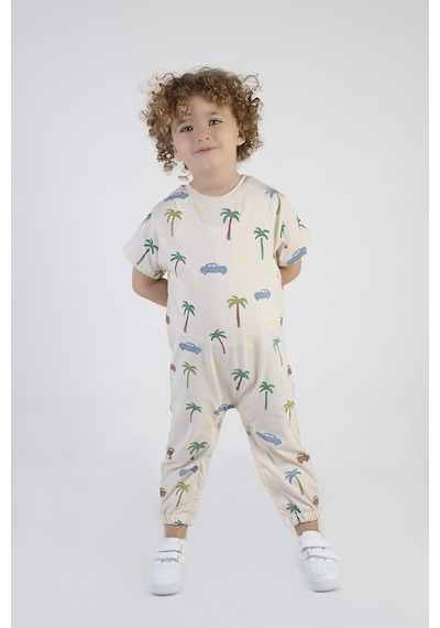 Harika Kids Kız Çocuk Araba-palmiye Desen Pamuklu Tulum Çok Renkli