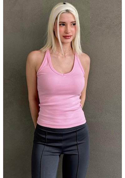 Madmext Pembe Basic Vücuda Oturan Kolsuz Kadın Atlet Mg2639 Pembe