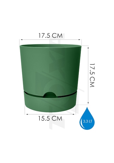 Begonya Saksı Tabaklı Drenajlı Mat Plastik Çiçek Saksısı 4 Adet, 3,3 Litre, 18cm, Yeşil Diğer