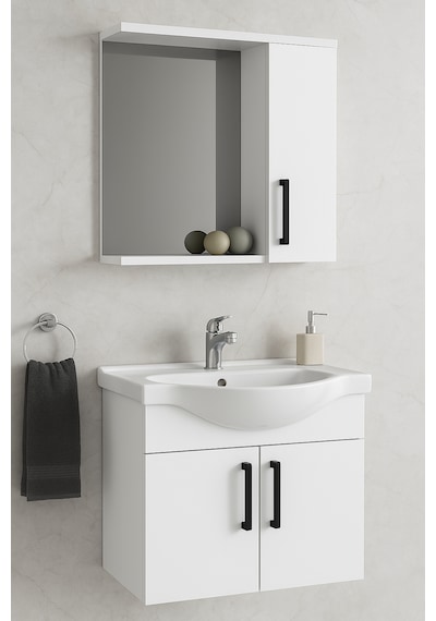 Dmz Home Concept Lacrime 65 Cm Beyaz Renkli Mdf, Oval Seramik Lav Beyaz