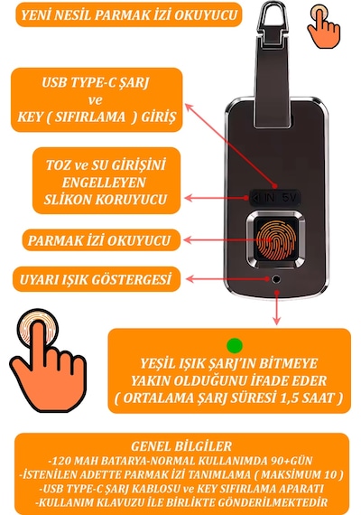 Siyah Erkek Sırt Çantası Kişiye Özel Yeni Nesil Parmak İzi Okuyuculu 14 İnç Siyah