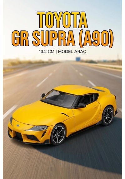 TıfılToys Hobbiez Lisanslı Toyota Gr Supra Kapıları Açılabilir Model Diecast 1/32 Ölçek Metal Standlı Araç Sarı