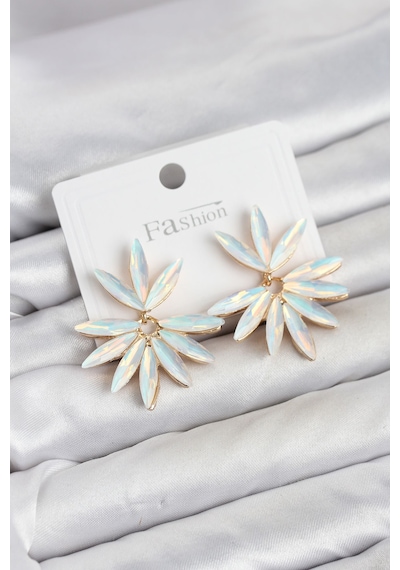 Beyaz Renk Kristal Taşlı Lotus Model Kadın Küpe