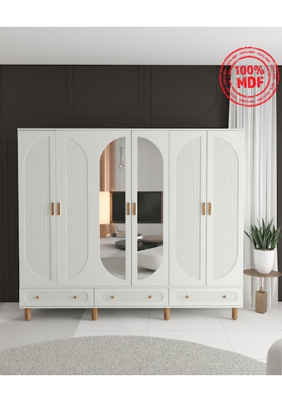 Soho 6 Kapaklı Çekmeceli Gardırop - Tamamı Mdf Beyaz