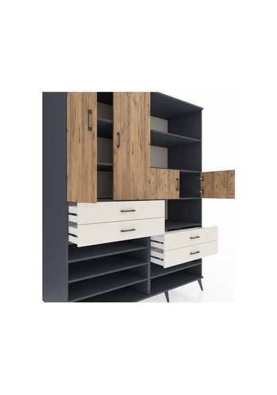Kronos Gardrop 11 Raflı 4 Çekmeceli 4 Kapaklı 176x59x221 Antrasit-çam/aytaşı Çam/aytaşı Kronos Gardrop 11 Raflı 4 Çekmeceli 4 Kapaklı 176x59x221 Antrasit-çam/aytaşı Çam/aytaşı