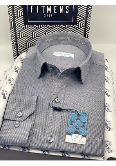 Slim Fit Uzun Kol Ömür Boyu Yakandayım Nakışlı Hediye Kutulu Erkek Gömlek Fs-001376 - Lacivert Beyaz-2198