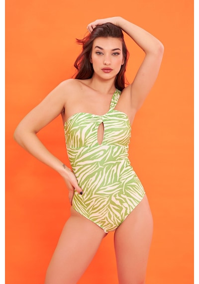 Loya Kadın Yeşil Zebra Desen Straplez Mayo Yeşil