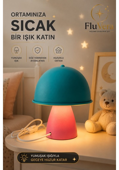 Dekoratif Masa Lambası Renkli Mantar Tasarım Şık Ve Modern Aydınlatma Kaymaz Tabanlı Çocuk Odası Lambası Çok Renkli