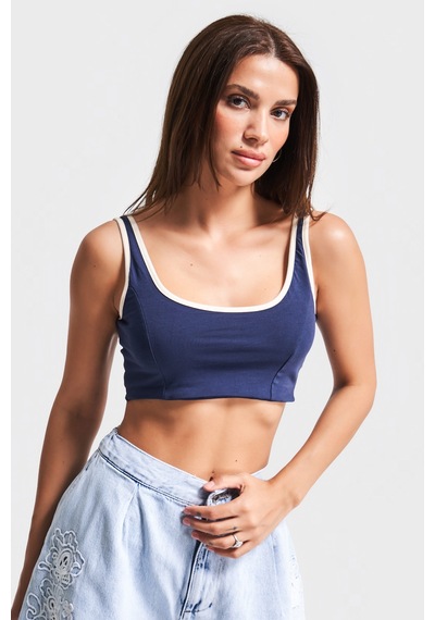 Kadın Lacivert Renk S5-56 Süper Esnek Kumaş Crop Fit Askılı Sporcu Büstiyer