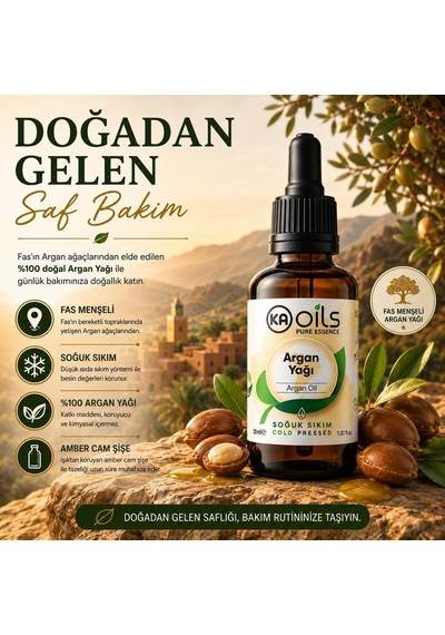 Ayrex Kaoils Argan Yağı 30 Ml / 100% Pure Argania Spinosa Kernel Oil / Soğuk Sıkım Doğal Taşıyıcı Yağ / Saç