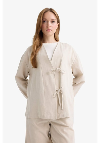Defacto Regular Fit V Yaka Keten Karışımlı Kimono F7958ax25aubg702 Bej