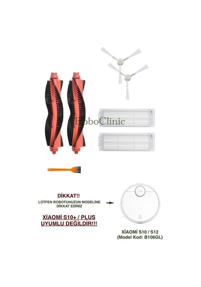 Xiaomi Robot Vacuum S10 / S12 Uyumlu Yedek Fırça,hepa Filtre,seti-7 Parça