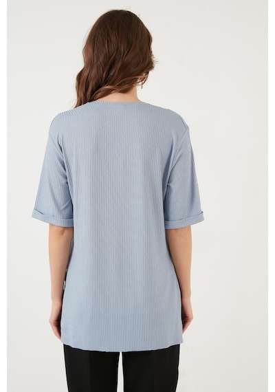 Lela Oversize Bisiklet Yaka Yırtmaç Detaylı Bayan Bluz 5863683 Bebe Mavi