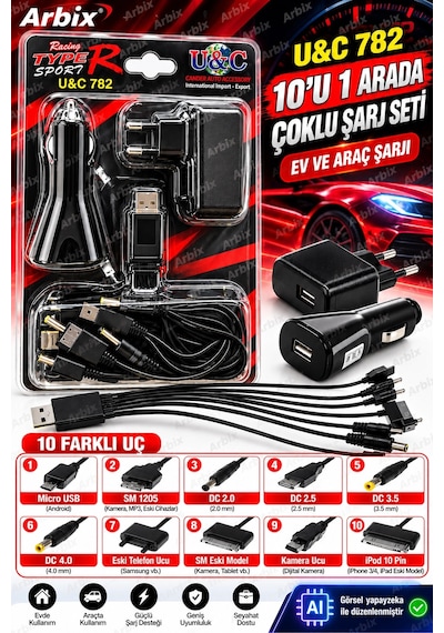 Çoklu Şarj Kablosu Seti 10'u 1 Arada Universal ' Siyah