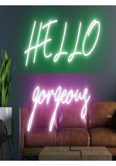 Twins Led Hello Gorgeous Yazılı Neon Tabela Yeşil-pembe Model:model:20313366