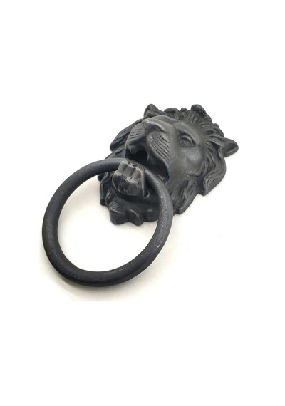 Antika Tarz Dekoratif Pirinç Aslan Kapı Tokmağı, Taktak - 102x130 Mm, Oksit Kapı Kilidi
