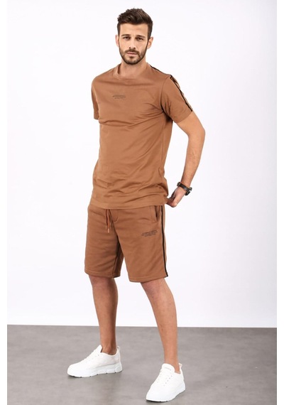 Madmext Kahverengi Oversize Erkek Şort Takımı 5376