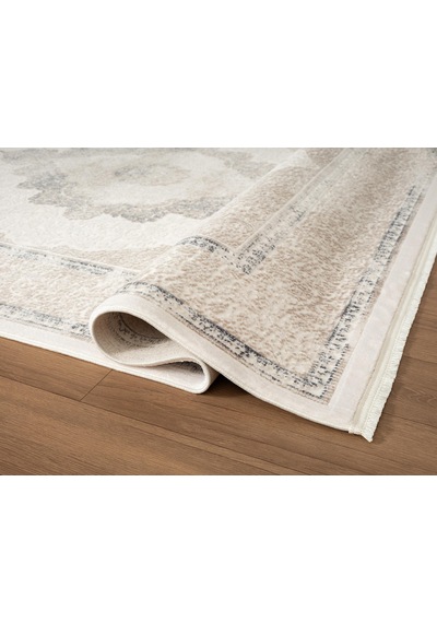Look Classıc Lk005m Çerçeveli Krem Gri Klasik Desen Akrilik Dokuma Taban Tozuaz Oturma Odası Halısı-1034 Krem - Gri