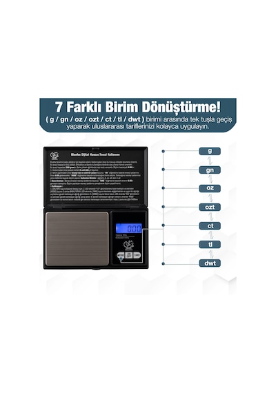 Tartısı - 500g Kapasite 0.01g 7 Ölçü Birimi Dara Fonksiyonu Büyük Ekran Otomatik Kapanma Diğer