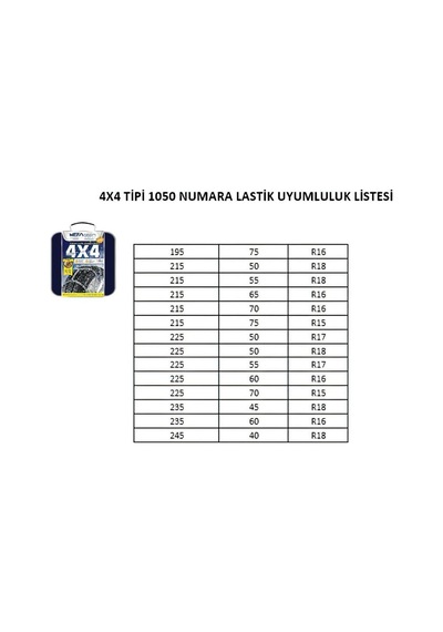 Kar Zinciri 4x4 Tipi 1050 Numara Uyumlu 10 CM