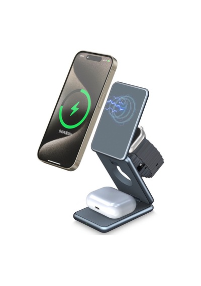 Airflod 15w Wireless Kablosuz Şarj Standı Alüminyum Katlanabilir 3in1 Apple Uyumlu iPhone -android-watch-airpods