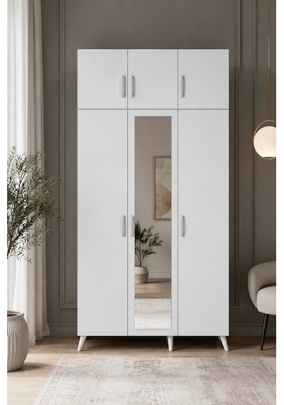 Alara Tamamı Mdf Aynalı Portmanto Vestiyer Ayakkabılık Beyaz 120 Cm - M5