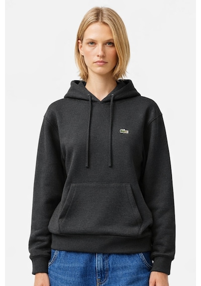Lacoste Relaxed Fit Kapüşonlu Organik Pamuk Polyester Kadın Sweatshirt Siyah Siyah