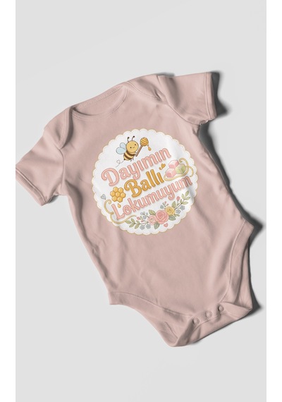 Morivokids Dayımın Ballı Lokumuyum Kısa Kollu Bebek Body %100 Pamuk Pastel Pembe