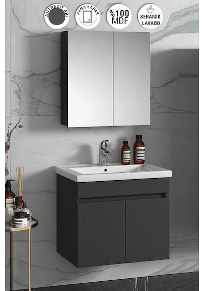 Çiğdem 65 Cm Antrasit Gri Mdf Lavabolu Asma Banyo Dolabı Takımı Antrasit - Gri Çiğdem 65 Cm Antrasit Gri Mdf Lavabolu Asma Banyo Dolabı Takımı Antrasit - Gri