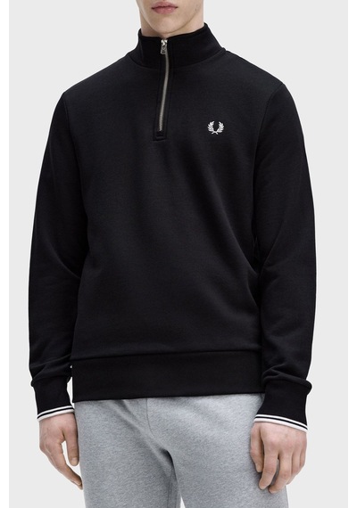 Fred Perry M3574 Half Zip Erkek Sweatshirt Siyah-Beyaz